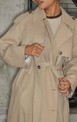 Beige Belted Double Breasted Trench Coat
