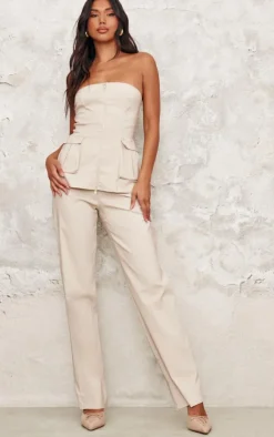 Beige Bengaline Straight Leg Pants