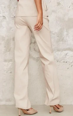 Beige Bengaline Straight Leg Pants