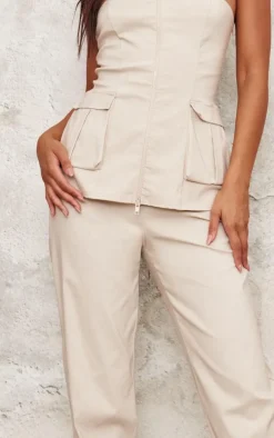 Beige Bengaline Straight Leg Pants