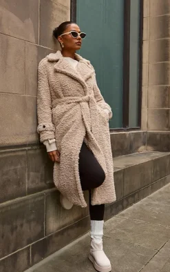 Beige Borg Belted Trench Coat