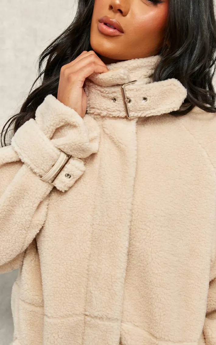 Beige Borg Slouchy Belted Hem Jacket