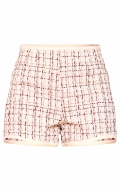 Beige Boucle Contrast Binding Hot Pants