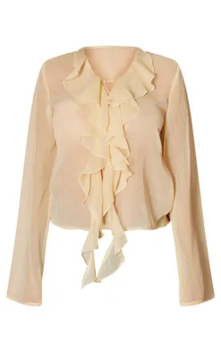 Beige Chiffon Ruffle Lace Up Front Shirt