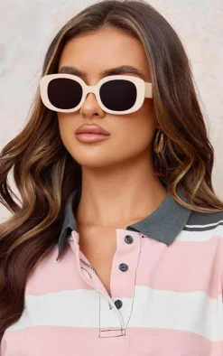 Beige Chunky Frame Round Sunglasses
