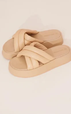 Beige Chunky Padded Cross Straps Sandals