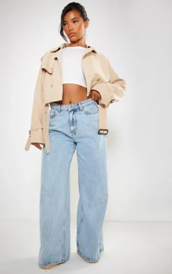 Beige Cropped Belted Hem Trench Coat