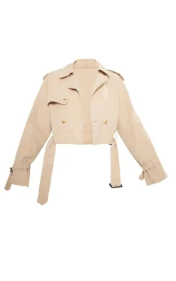 Beige Cropped Belted Hem Trench Coat