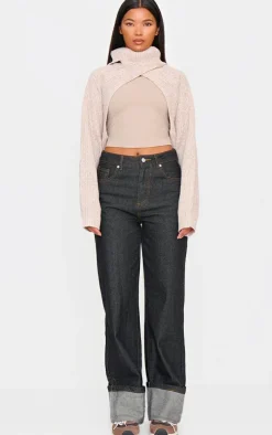 Beige Extreme Cropped Knit Sweater