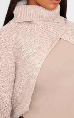 Beige Extreme Cropped Knit Sweater
