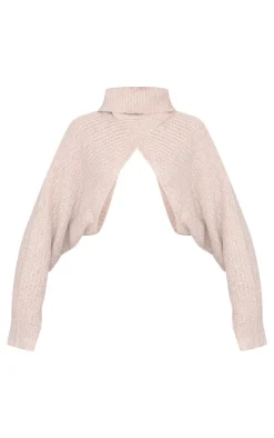 Beige Extreme Cropped Knit Sweater