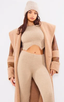 Beige Eyelash Knit Dipped Hem Top