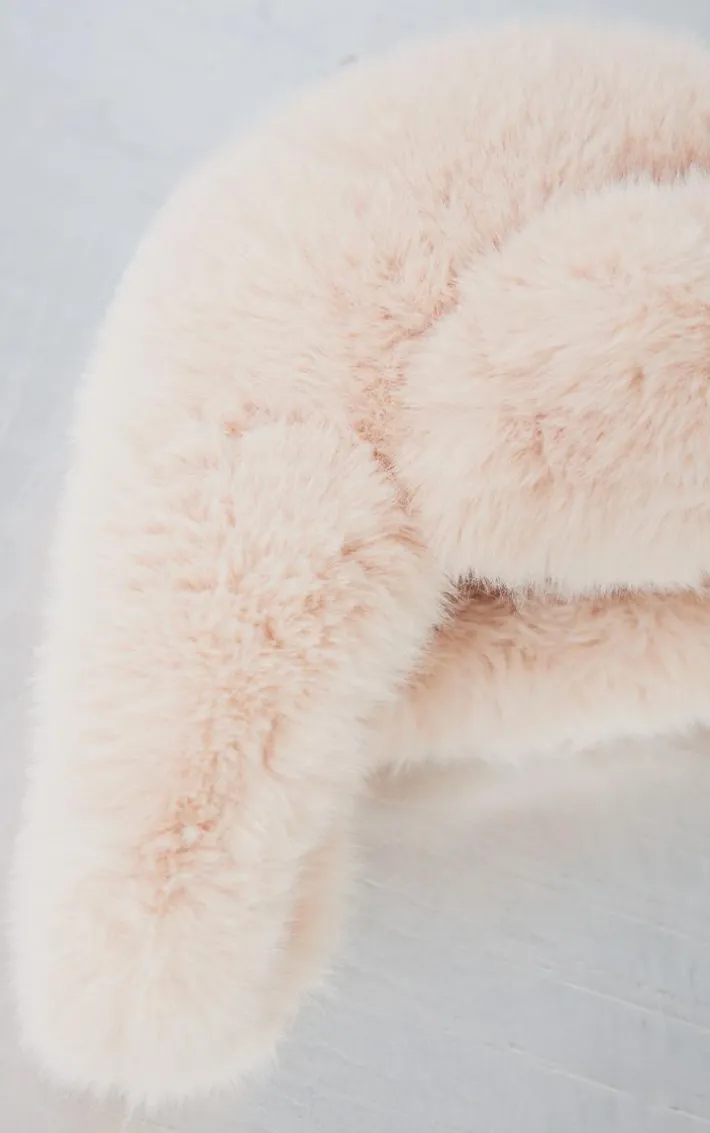 Beige Faux Fur Trucker Hat