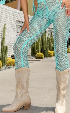 Beige Faux Suede Embroidered Detail Wide Fit Western Calf Boots