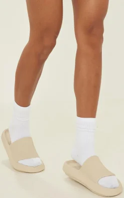 Beige Flatform Sole Rubber Slides