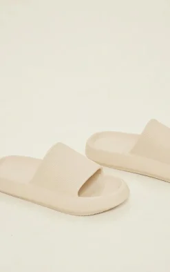 Beige Flatform Sole Rubber Slides