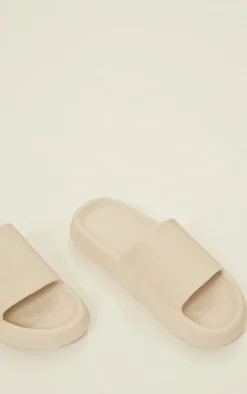 Beige Flatform Sole Rubber Slides