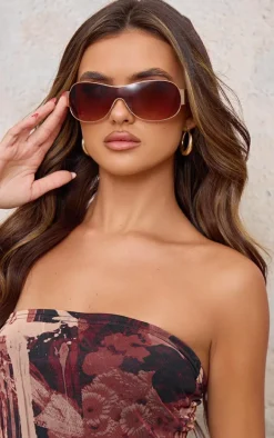 Beige Frame Retro Visor Sunglasses