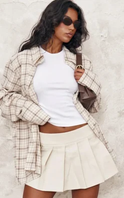 Beige Lightweight Check Oversized Shirt