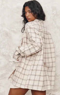 Beige Lightweight Check Oversized Shirt