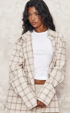 Beige Lightweight Check Oversized Shirt