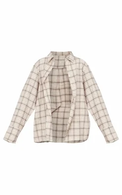 Beige Lightweight Check Oversized Shirt