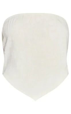 Beige Linen Look Dip Hem Crop Top