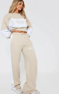 Beige Montreal Embroidered Panelled Wide Leg Sweatpants