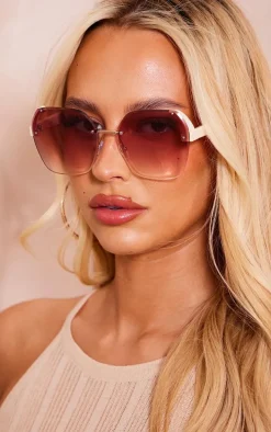 Beige Oversized Square Lens Sunglasses