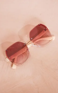Beige Oversized Square Lens Sunglasses