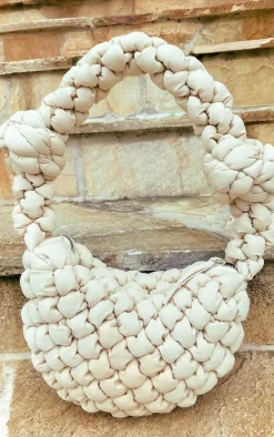 Beige Padded Knot Zip Shoulder Bag