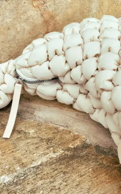 Beige Padded Knot Zip Shoulder Bag