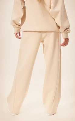 Beige Panelled Rib Detail Wide Leg Sweatpants