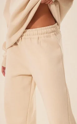 Beige Panelled Rib Detail Wide Leg Sweatpants