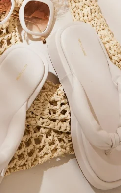 Beige PU Padded Thong Strap Chunky Sandals