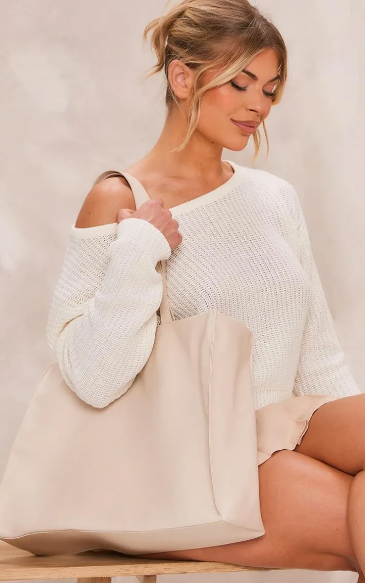 Beige Rectangular Simple Tote