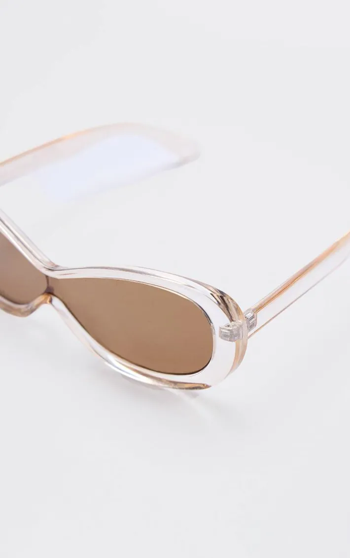 Beige Retro Chunky Frame Sunglasses