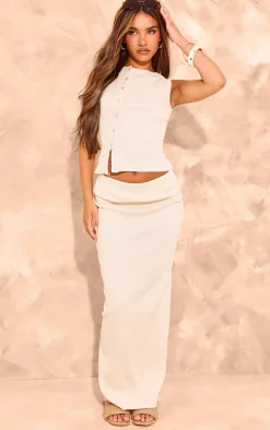 Beige Ribbed Maxi Skirt