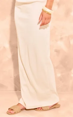 Beige Ribbed Maxi Skirt