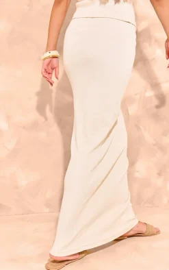 Beige Ribbed Maxi Skirt