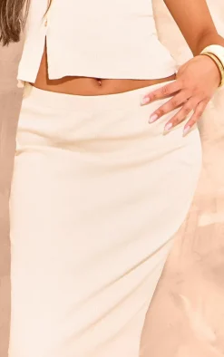 Beige Ribbed Maxi Skirt