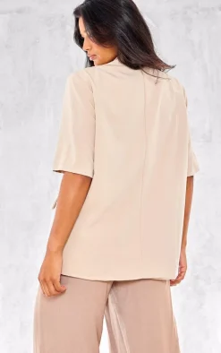 Beige Short Sleeve Oversized Blazer