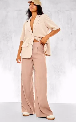 Beige Short Sleeve Oversized Blazer