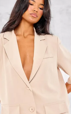 Beige Short Sleeve Oversized Blazer