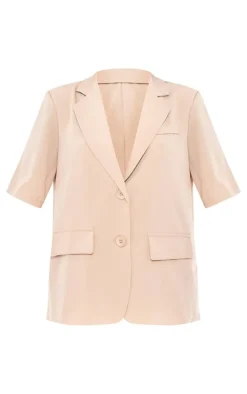 Beige Short Sleeve Oversized Blazer