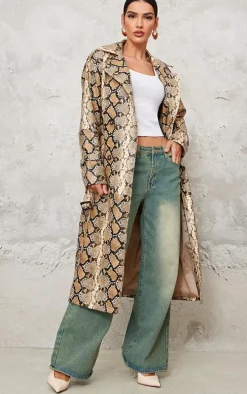 Beige Snake Faux Leather Coat