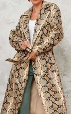 Beige Snake Faux Leather Coat