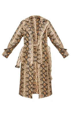Beige Snake Faux Leather Coat