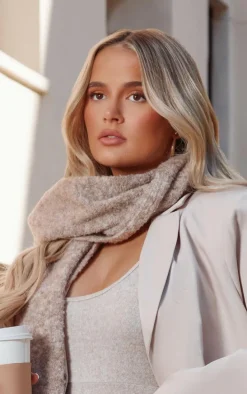 Beige Soft Ribbed Knit Scarf