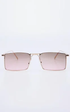 Beige Square Frame Slim Aviator Sunglasses
